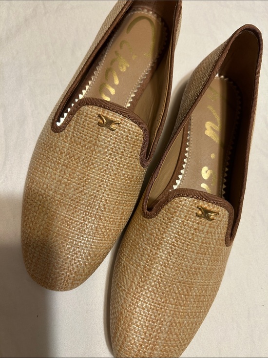 Sam Edelman Shoes - Sam Edelman Tan Woven Slip-On Loafers with Brown Trim